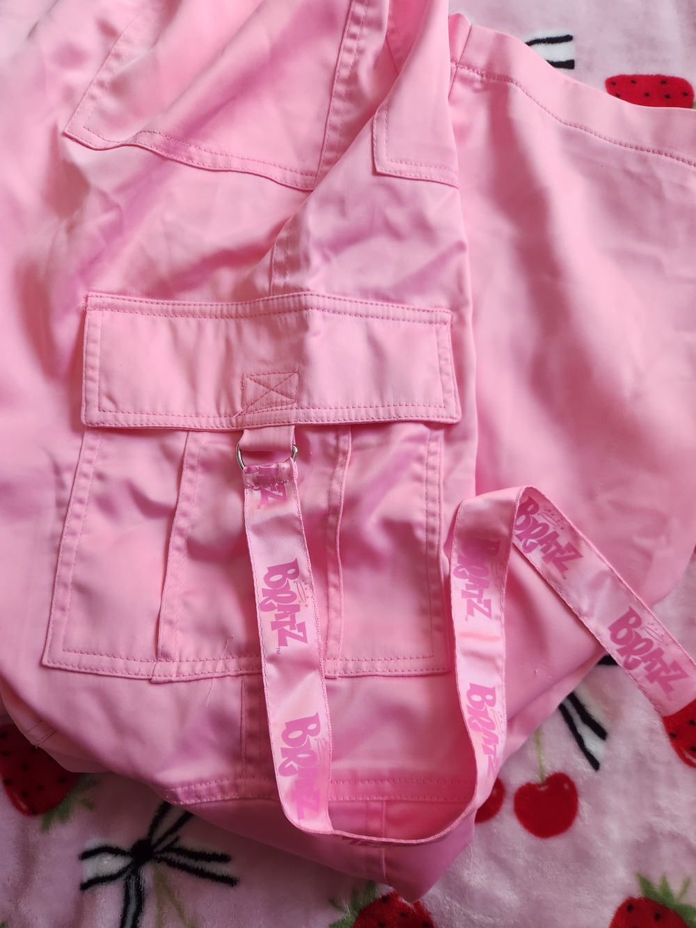 Dolls Kill Pink Wide Leg Cargo Jumpsuit Pants with Straps - Picture 5 of 8